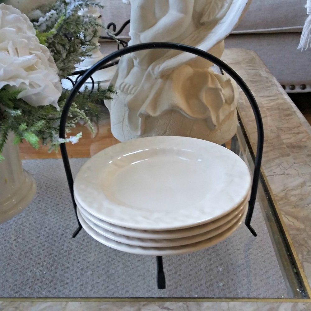 FARMHOUSE SET Of 4 TIDBIT Plates W/Carrier